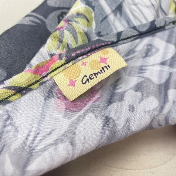 Gemini Semi-Sheer Dress Lg Gray Pink Floral Border Peasant Milkmaid Boho Fairy - Picture 9 of 9